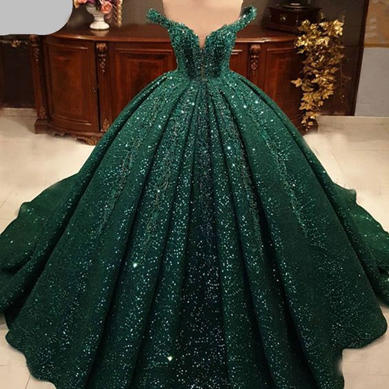 Green Prom Dresses, Sparkly Prom Dresses, Sequins Prom Dresses, Ball Gown Prom Dresses fg488
