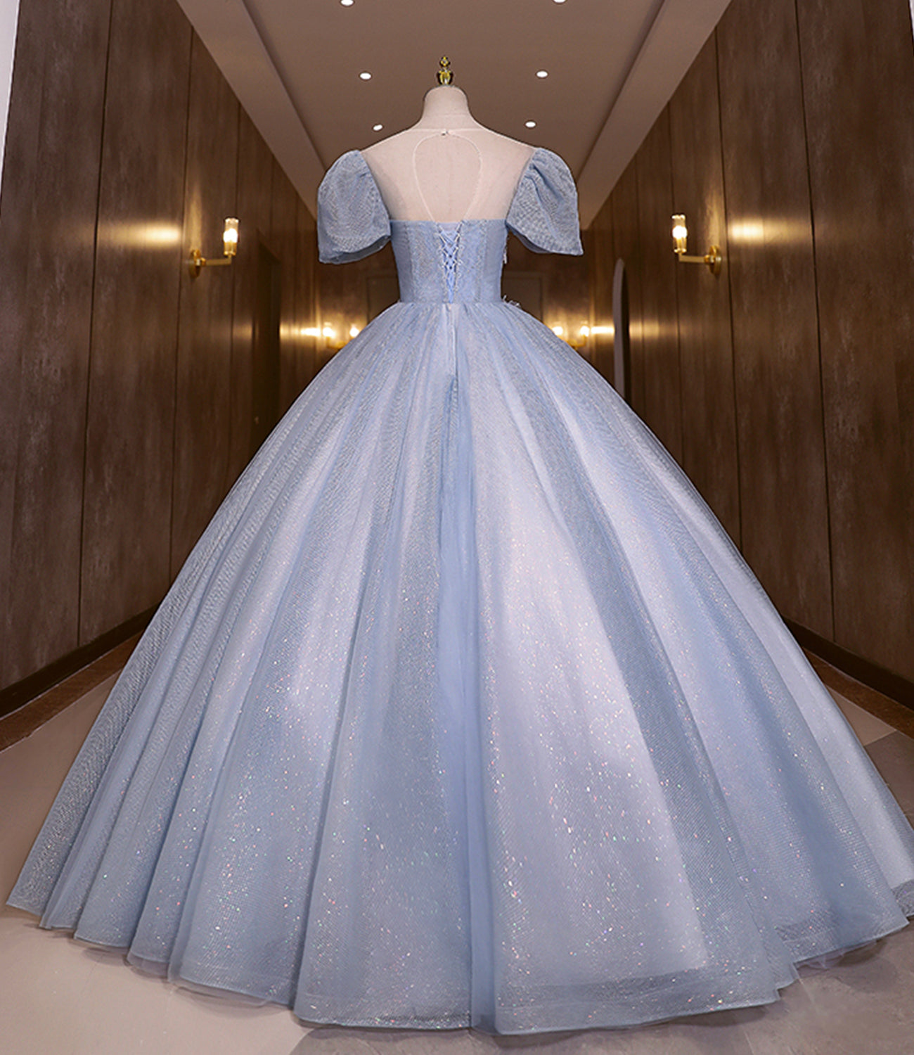 BLUE TULLE LACE LONG BALL GOWN DRESS FORMAL GOWN fg491
