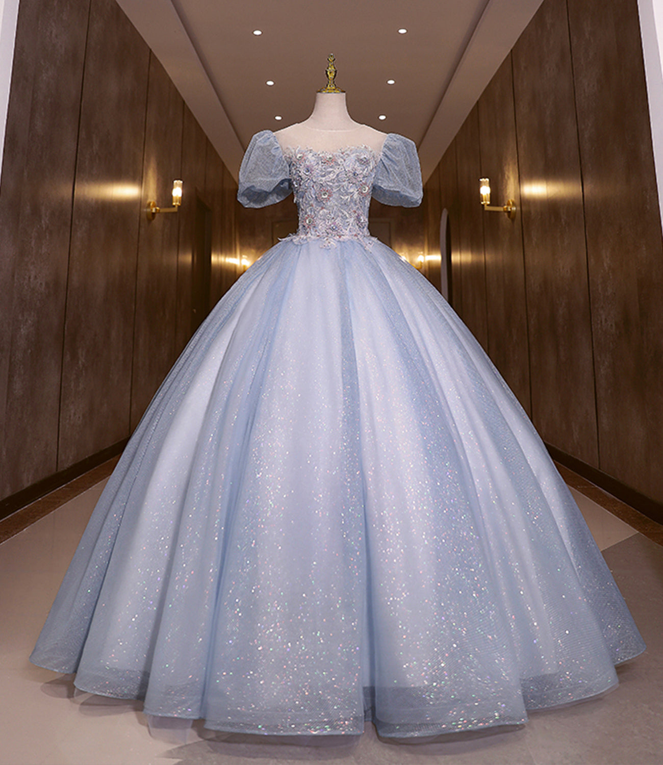 BLUE TULLE LACE LONG BALL GOWN DRESS FORMAL GOWN fg491