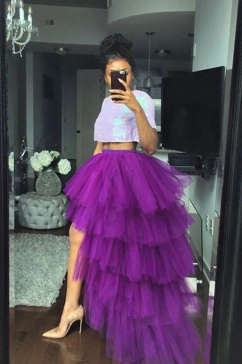 Two Piece Tulle Prom Dress Unique Prom Dress Purple Prom Dress For Women fg565