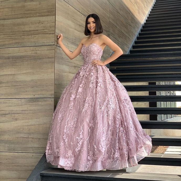 Sweetheart Ball Gown, Long Prom Dress, Pink Prom dress fg639