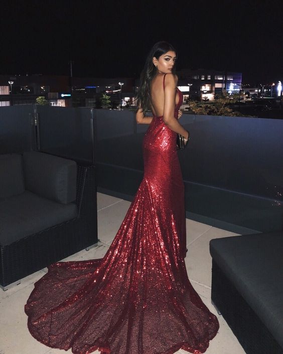 Women Spaghetti Strap Sequin Sexy Backless Prom Party Dress fg653