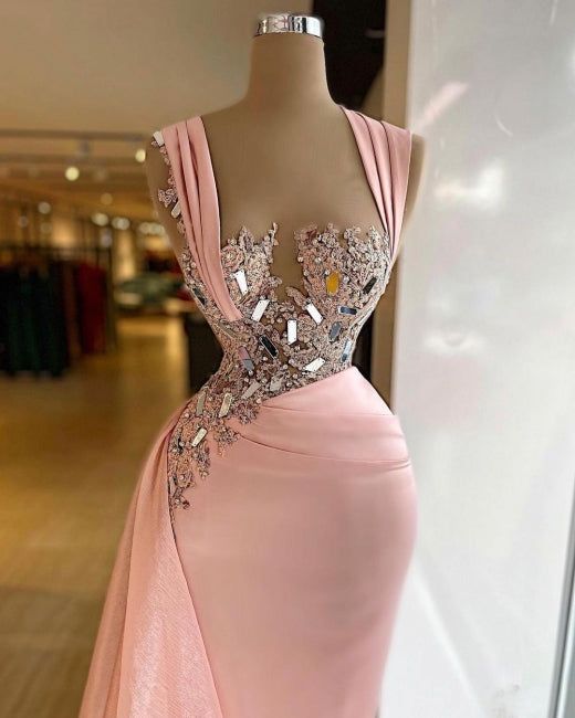 Pink Elegant Long Mermaid Prom Dresses With Glitter fg756