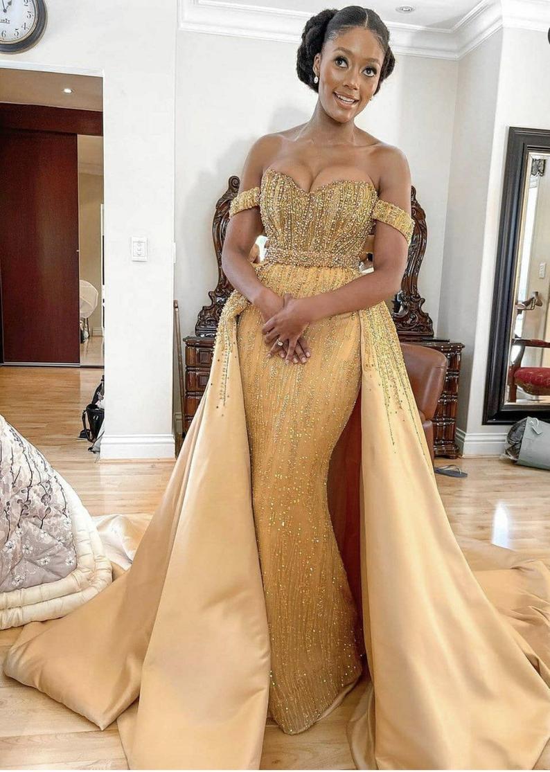 Gold dress, long party dress, wedding reception dress, birthday dress, graduation dress, prom dress, reception dress women clothing fg764