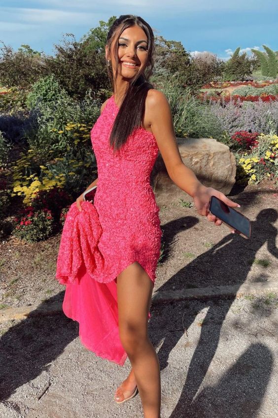 One Shoulder Sequined Long Party Prom Dress fg853