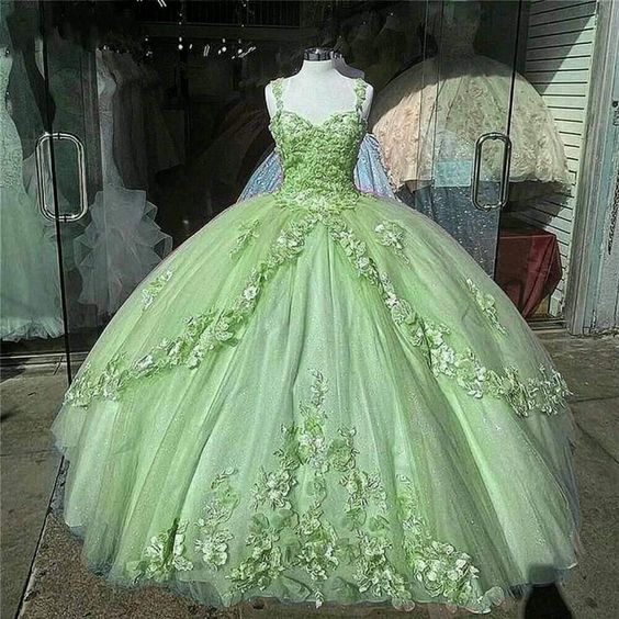 Green Quinceanera Dresses Lace Applique Beaded Bling Organza Sweet 16 Dress Ball Gown Prom Dress fg889