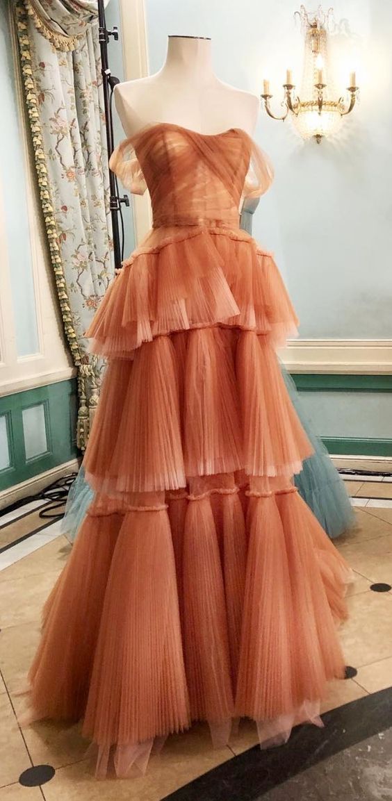 Coffee color sweetheart neck long prom dress, evening dress fg936