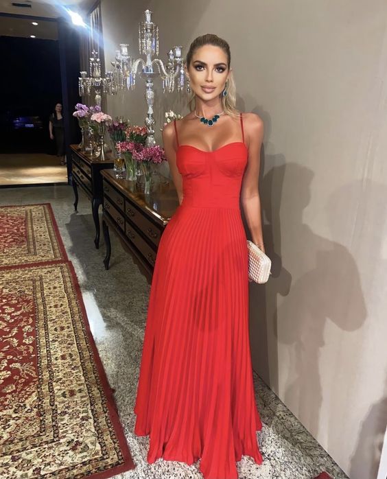 Red sweetheart neck long prom dress, evening dress fg938