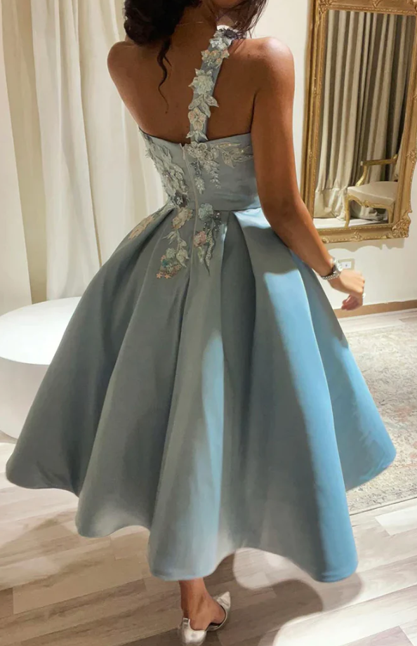 Cute satin lace short prom dress one shoulder evening dress fg963