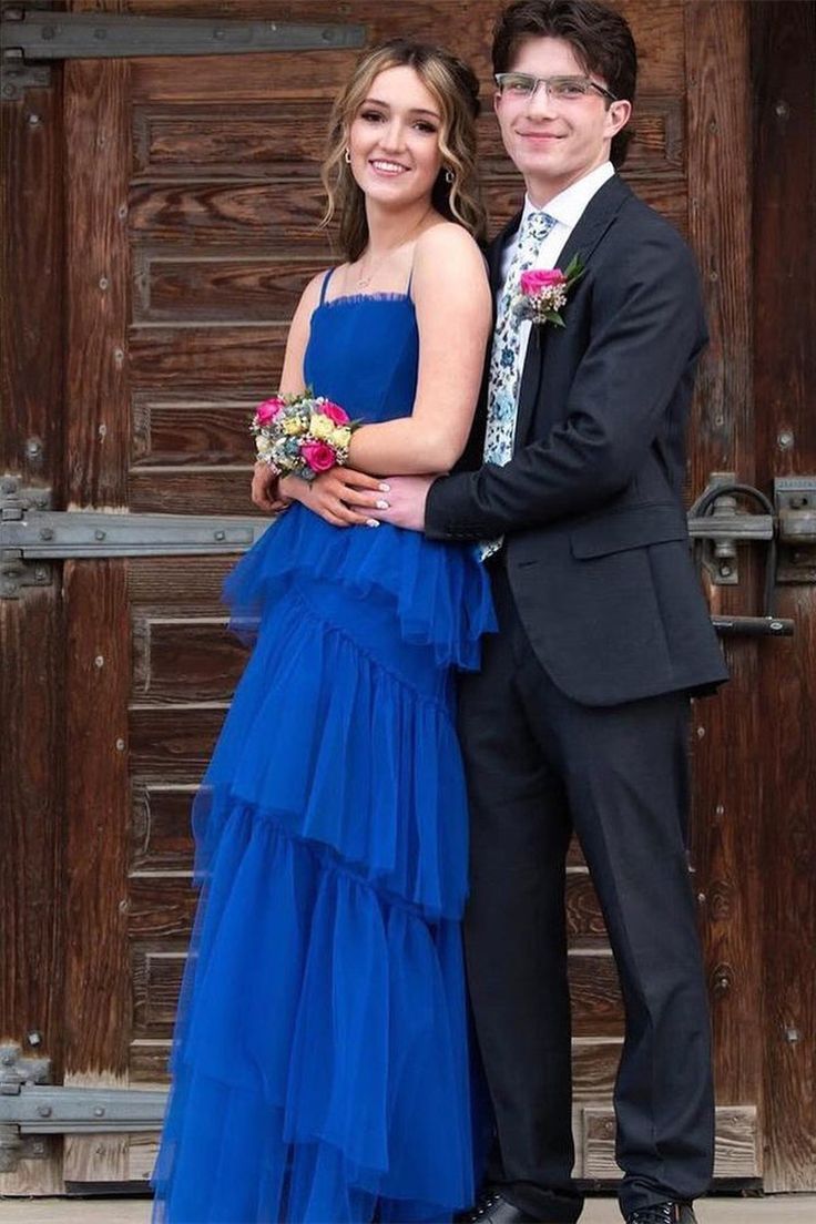 Princess Royal Blue Tiered Tulle Prom Dress  Formal Dress      fg3403