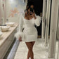 Cute Short Homecoming Dress White Sequin Long Sleeves Birthday Outfit Dress     fg5273