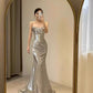 Elegant Mermaid Siver Sequin Prom Dress Sleeveless Evening Party Dress   fg7379