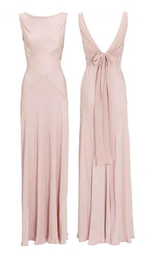 Pink Chiffon V Back Long Prom Dress Elegant Bridesmaids Dress      fg7333