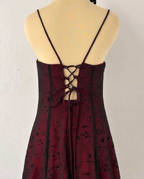 Vintage Burgundy A Line Spaghetti Straps Long Prom Dress Evening Dress      fg5212