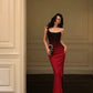 Sexy Mermaid Strapless Ombre Burgundy Satin Slit Long Prom Dresses Birthday Outfits        fg7027