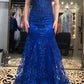 Sparkly Mermaid Royal Blue Sequins Long Prom Dresses      fg7170