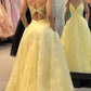 Yellow Lace Prom Dress Long Formal Dress Graduation School Party Gown   fg7050