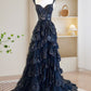 A-Line Tulle Sequin Long Prom Dress, Sequin Long Formal Dress       fg6987