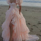 Pink Prom Dresses Short Puff Sleeves Ruffles Prom Party Gowns Princess Formal Dresses      fg7218