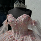 Light Pink Quinceanera Dress Off-Shoulder Lace Appliques Ball Gown      fg6506