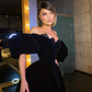 Velvet A-Line Black Homecoming Dresses, Off The Shoulder Graduation Dresses With Bubble Sleeves    fg6643