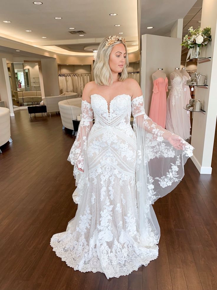 Bell Sleeves Lace Wedding Dresses Sweetheart Mermaid Bridal Gowns      fg7251