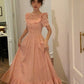 Elegant A line Prom Dress vintage blush pink square neck dress    fg7272