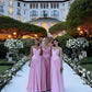 Elegant Pink Satin A-Line Long Evening Dress Bridesmaid Dress     fg7255