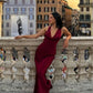 Burgundy Prom Dresses Deep V Neck Evening Dress       fg4129