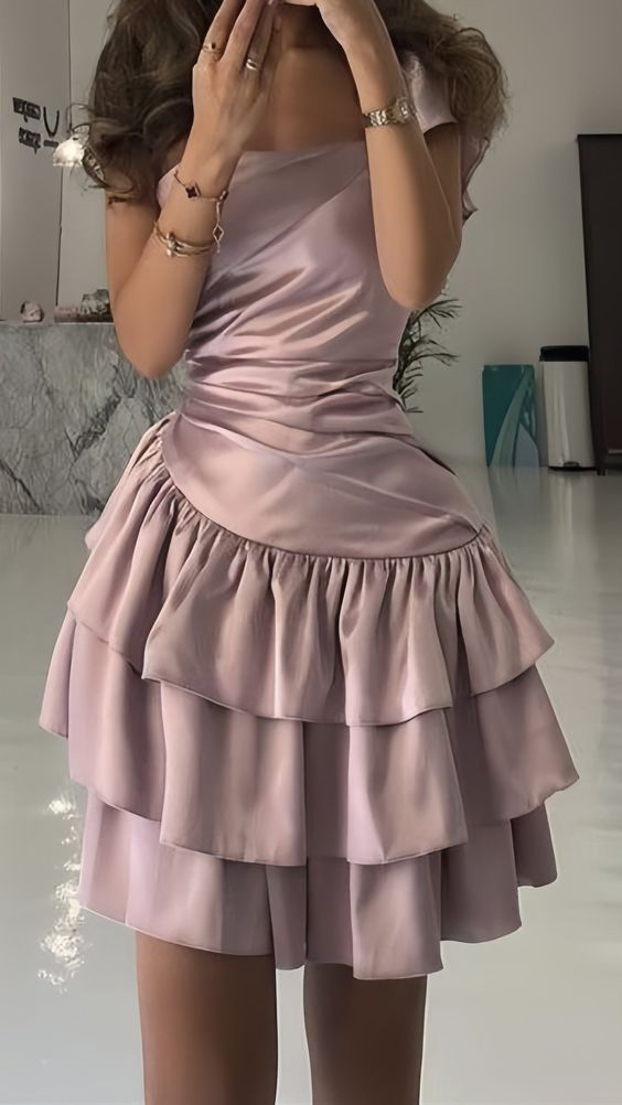 Satin Dusty Pink Short Homecoming Dress     fg6857