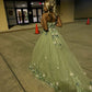 Green Strapless Long Prom Dress with Appliques       fg5387