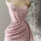 Pink Strapless Sequins Party Dress Mini Homecoming Dress Birthday Outfits     fg6892