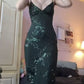 V Neck Green Prom Dresses Evening Gowns with Sequin Appliques     fg3230