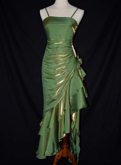 Charming Mermaid High Low Satin Straps Party Dress Vintage Style Prom Dress       fg5848