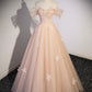 LIGHT PINK TULLE LONG PROM DRESS, BEAUTIFUL A-LINE EVENING PARTY DRESS       fg6004