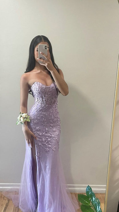 Mermaid Sweetheart Neck Lace Purple Long Prom Dress Formal Dress          fg6326