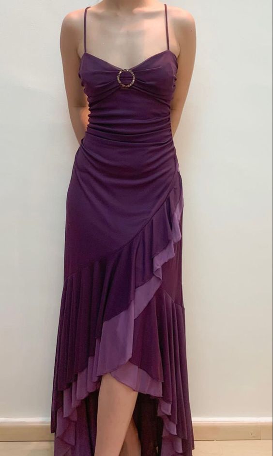 Purple Spaghetti Straps Sleeveless Party Prom Dress      fg5944