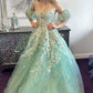 A-Line Appliques Plunge V Long Prom Dress with Detachable Sleeves           fg6370