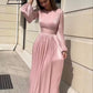 A Line Pink Dresses Long Sleeves Prom Dress       fg5889