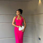 Hot Pink Women's Sleeveless Ankle Length Dress Halter Evening Gown     fg6639