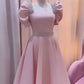 Vintage A-Line Short Prom Dress Chic Midi Evening Gown with Sleeve     fg5779