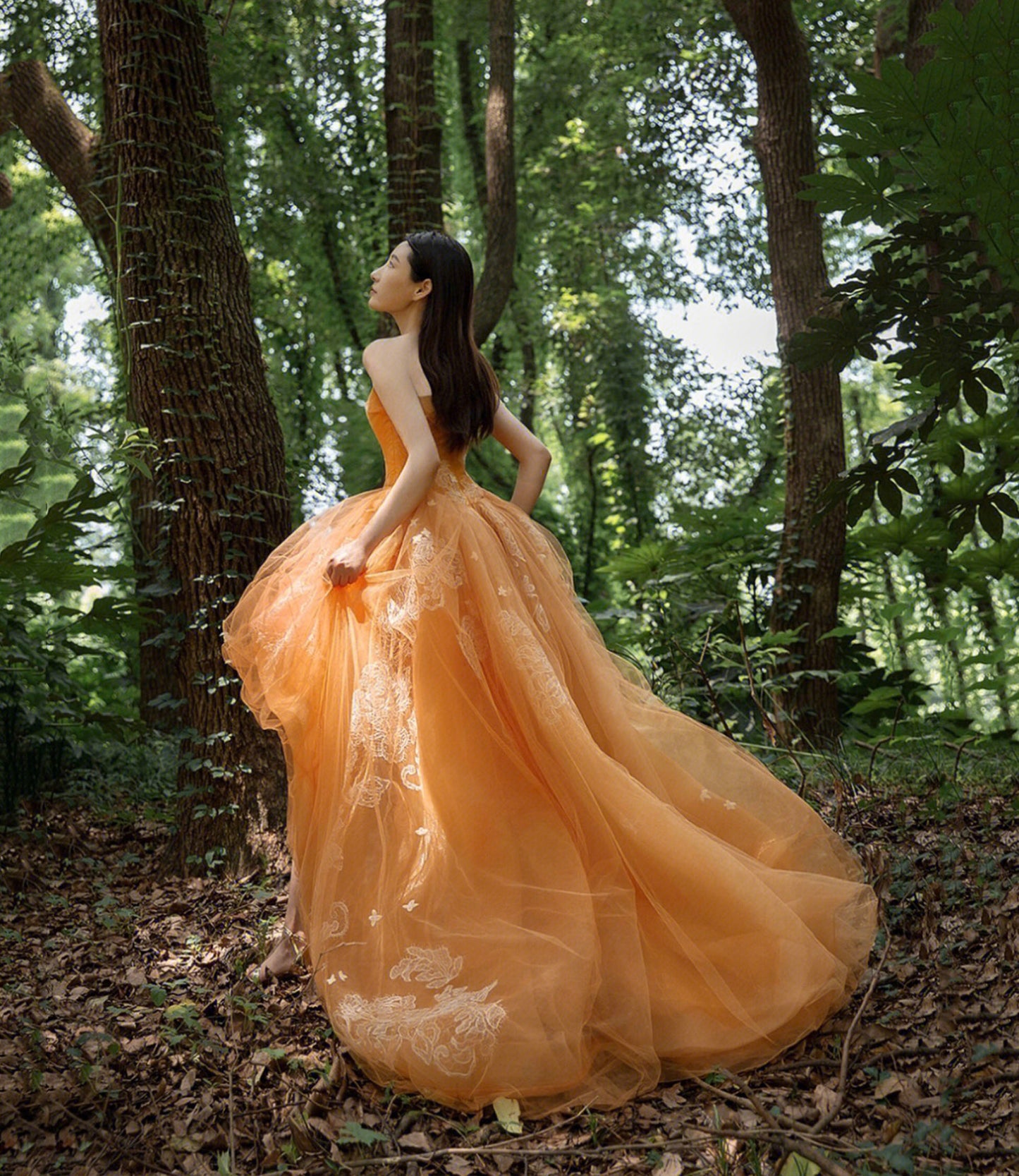 ORANGE TULLE LACE HIGH LOW PROM DRESS EVENING DRESS      fg5549