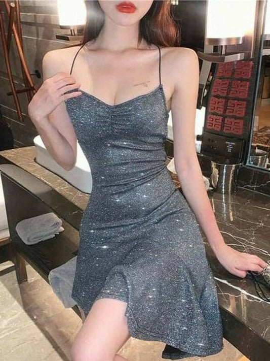 Sparkly Grey Spaghetti Straps Homecoming Dresses, Short Prom Dresses       fg5980