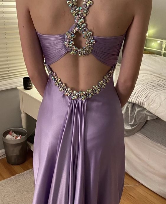 Glamorous purple satin beaded long prom evening dresses        fg6715