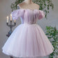A-Line Sweetheart Neck Tulle Purple Short Prom Dress, Purple Homecoming Dress      fg6141