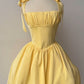 A Line Homecoming Dresses Yellow Bow Strap Prom Cocktail Party Gown       fg6229