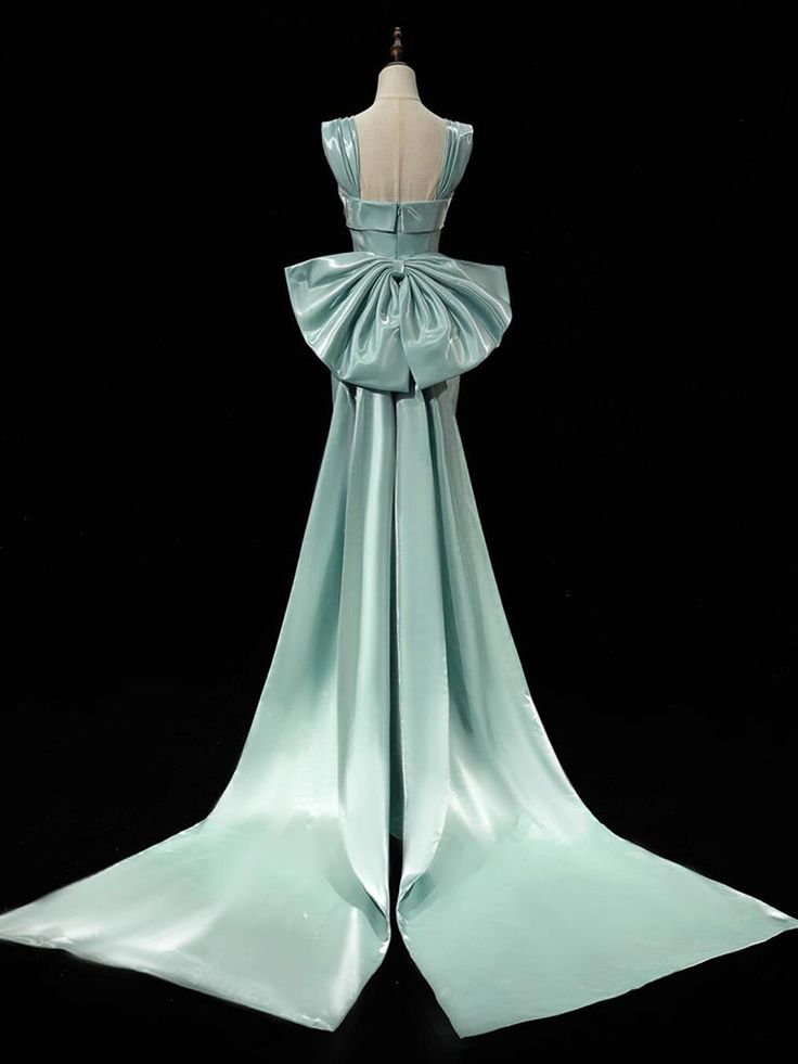 Simple Satin Bow Tie Green Long Prom Dress, Green Long Formal Dress       fg6091