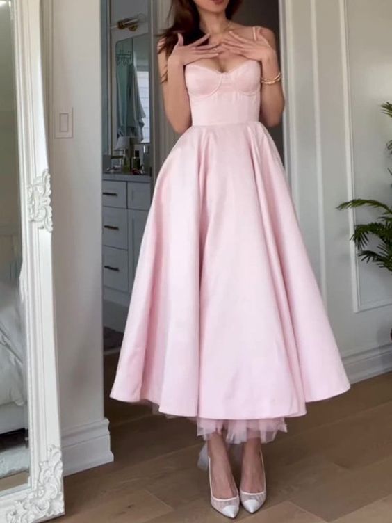 Women's Sleeveless Midi Dress Pink Evening Gown     fg6638