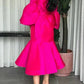 Hot Pink Halter Prom Belt Puff Sleeve Midi Party Dress Elegant Dubai Evening Dresses      fg5903