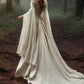 Vintage Off The Shoulder Wedding Dress with Cape Lace Up Lace Applique Bridal Dress   fg7469